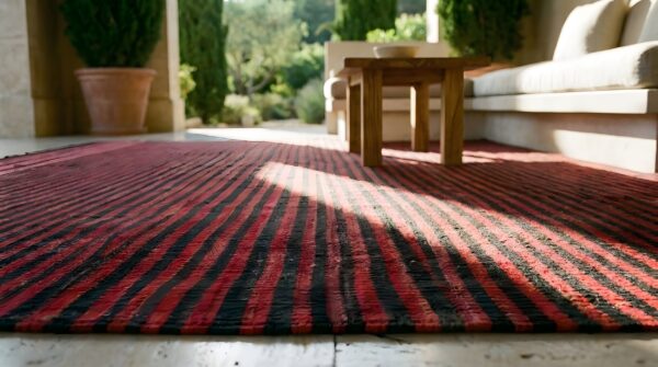 Red antique navajo - rio grande belgium square flat weave rug 9 Red antique navajo - rio grande belgium square flat weave rug (sku 25648) - in-room detail