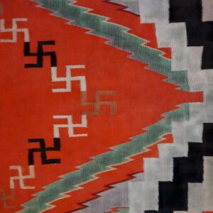 Antique Red Navajo Small Scatter Size Wool Flat Weave Native American Rug (SKU 23421) - in-room detail