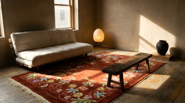 Red open field antique art deco chinese carpet 8 Red open field antique art deco chinese carpet (sku 24204) - room view