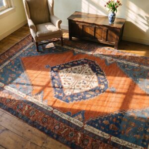 Antique Red Open Field Tribal Medallion Design Large Persian Bakshaish Rug (SKU 25461) - styled overhead view