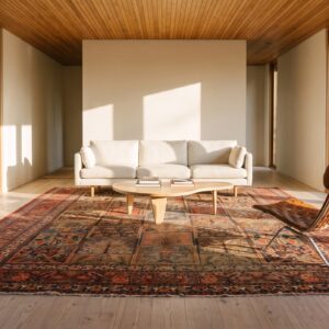 Red Antique Persian Khorassan Garden Design Distressed Shabby Chic Rug (SKU 24326) - room view
