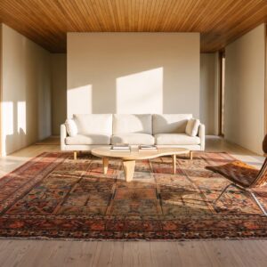 Red Antique Persian Khorassan Garden Design Distressed Shabby Chic Rug (SKU 24326) - in-room detail