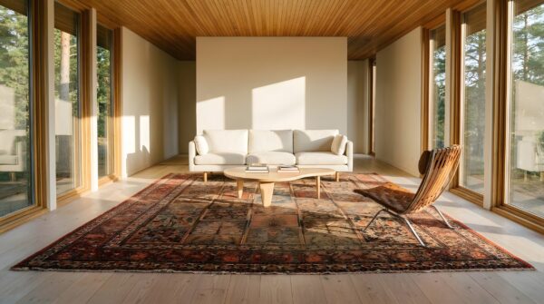 Red antique persian khorassan garden design distressed shabby chic rug 2 Red antique persian khorassan garden design distressed shabby chic rug (sku 24326) - styled overhead view