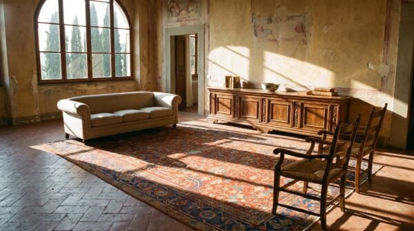 Antique red persian tribal allover design heriz hand knotted wool pile rug 10 Antique red persian tribal allover design heriz hand knotted wool pile rug (sku 24510) - room view