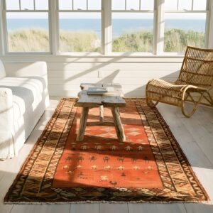 Red Primitive Tribal Design Hand Knotted 19th Century NW Persian Antique Wool Hallway Runner (SKU 21710) - room view