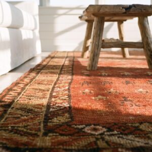 Red Primitive Tribal Design Hand Knotted 19th Century NW Persian Antique Wool Hallway Runner (SKU 21710) - in-room detail