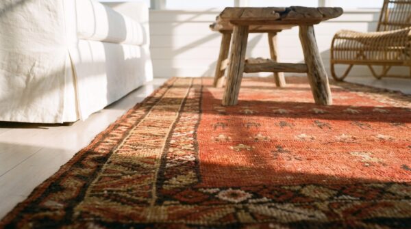 Red primitive tribal design hand knotted 19th century nw persian antique wool hallway runner 7 Red primitive tribal design hand knotted 19th century nw persian antique wool hallway runner (sku 21710) - in-room detail