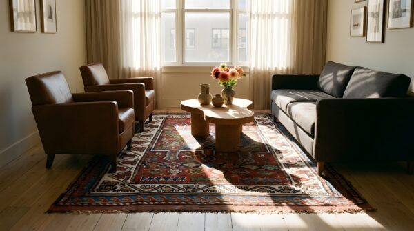 Red antique quchan - kordi small scatter size wool rug 8 Red antique quchan - kordi small scatter size wool rug (sku 25562) - room view