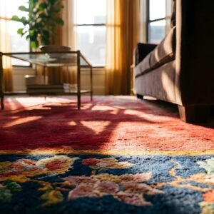 Hand Knotted Red Rectangle Wool 1920s Antique Chinese Deco Rug (SKU 24976) - in-room detail