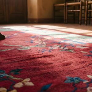 Antique Red Rectangle Chinese - Art Deco Knotted Wool Room Size 1920s Rug (SKU 22699) - in-room detail