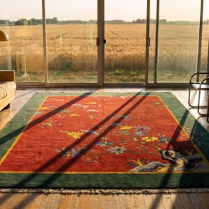 Red Antique Knotted Wool Rectangle Room Size 1920s Chinese Art Deco Rug (SKU 22139) - room view