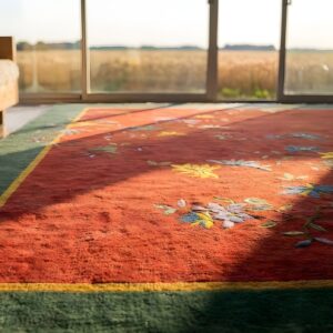 Red Antique Knotted Wool Rectangle Room Size 1920s Chinese Art Deco Rug (SKU 22139) - in-room detail