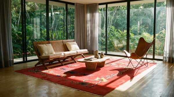 Wool pile red antique hand knotted room size antique deco chinese rug (sku 24320) - room view