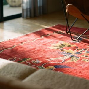 Wool Pile Red Antique Hand Knotted Room Size Antique Deco Chinese Rug (SKU 24320) - in-room detail
