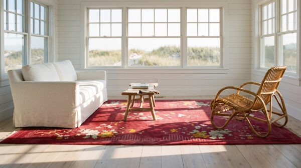 Red room size antique wool pile floral chinese deco carpet 7 Red room size antique wool pile floral chinese deco carpet (sku 25103) - room view