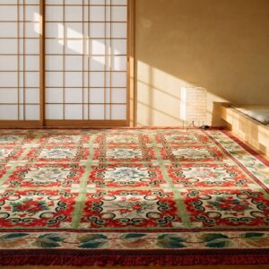 Red Room Size Antique Floral Flat Weave French Needlepoint Rug (SKU 18981) - room view