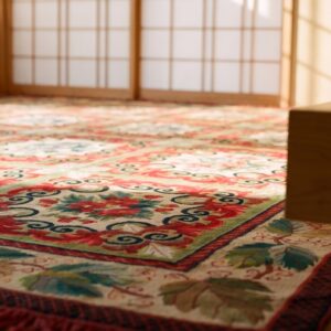 Red Room Size Antique Floral Flat Weave French Needlepoint Rug (SKU 18981) - in-room detail
