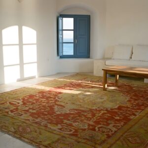 Red Room Size Antique Turkish Medallion Oushak Carpet (SKU 24795) - room view