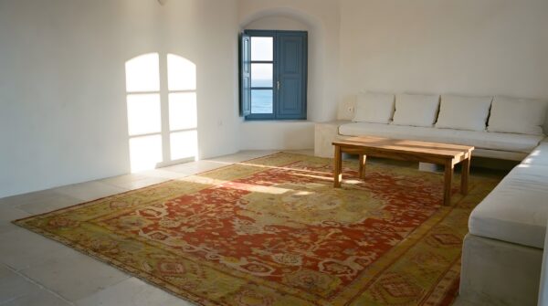 Red room size antique turkish medallion oushak carpet 10 Red room size antique turkish medallion oushak carpet (sku 24795) - room view