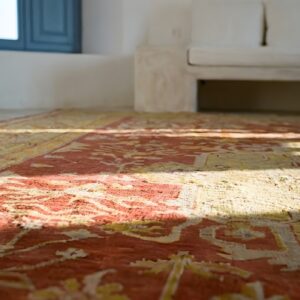 Red Room Size Antique Turkish Medallion Oushak Carpet (SKU 24795) - in-room detail