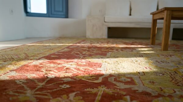 Red room size antique turkish medallion oushak carpet 11 Red room size antique turkish medallion oushak carpet (sku 24795) - in-room detail