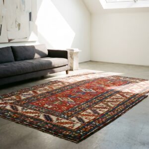 Red Rustic Antique Allover Tribal Geometric Pattern Caucasus Kazak Wool Pile Rug (SKU 19040) - room view