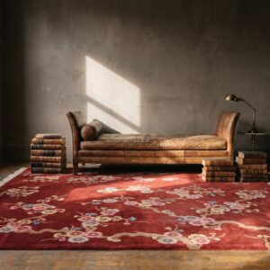 Red Rustic Floral Antique Chinese Room Size Art Deco Area Rug (SKU 22814) - room view