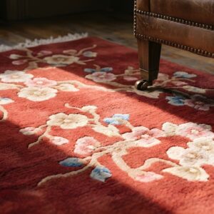 Red Rustic Floral Antique Chinese Room Size Art Deco Area Rug (SKU 22814) - in-room detail