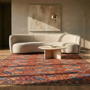 Red Rustic Tribal Bokara Design Antique Ersari Beshir Wool Pile Central Asian Rug (SKU 18382) - room view