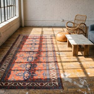 Red Rustic Tribal Geometric Antique Northwest Persian Wool Pile Hallway Runner Rug (SKU 19061) - room view