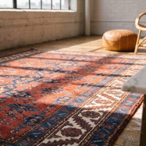 Red Rustic Tribal Geometric Antique Northwest Persian Wool Pile Hallway Runner Rug (SKU 19061) - in-room detail