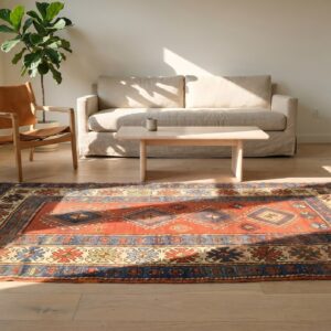Red Rustic Antique Tribal Geometric Pattern Caucasian Kazak Rug (SKU 17766) - room view
