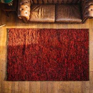 Antique Red Shaker Rug American Knotted (SKU 17180) - styled overhead view
