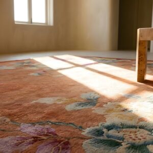 Red Solid Open Field Antique Art Deco Chinese Floral Area Rug (SKU 24216) - in-room detail