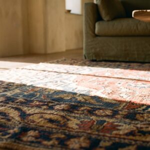 Antique Red Square Persian Tabriz Floral Vase Muslim Prayer Rug (SKU 24858) - in-room detail