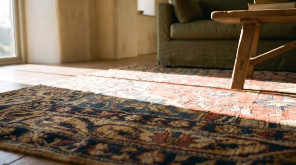 Antique red square persian tabriz floral vase muslim prayer rug 11 Antique red square persian tabriz floral vase muslim prayer rug (sku 24858) - in-room detail