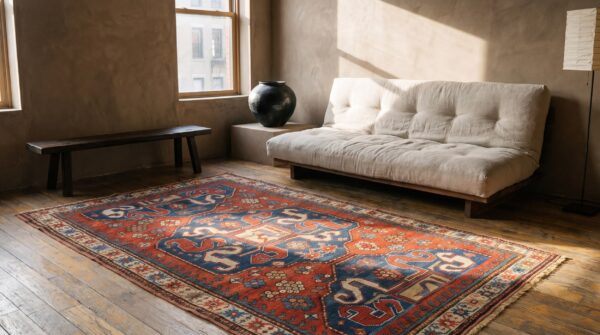 Red antique wool pile tribal caucasian kazak rug 7 Red antique wool pile tribal caucasian kazak rug (sku 22194) - room view