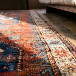 Red Antique Wool Pile Tribal Caucasian Kazak Rug (SKU 22194) - in-room detail