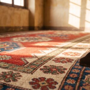 Red Tribal Geometric Antique 19th Century Caucasian Borchalou Kazak Rug (SKU 19262) - in-room detail
