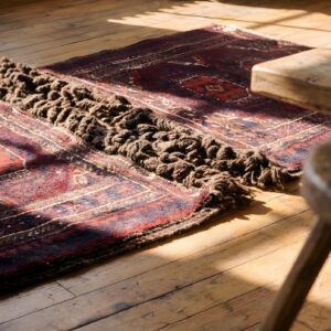 Antique Red Tribal Geometric Bold Central Asian Tekke Rug Saddle Bag (SKU 23000) - in-room detail