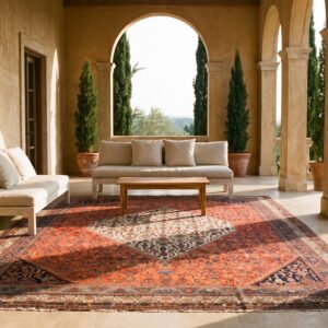 Red Antique Tribal Geometric Herati Design Persian Room Size Malayer Rug (SKU 23340) - room view