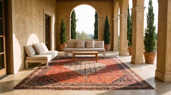 Red antique tribal geometric herati design persian room size malayer rug 8 Red antique tribal geometric herati design persian room size malayer rug (sku 23340) - room view