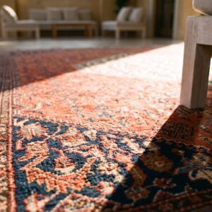 Red Antique Tribal Geometric Herati Design Persian Room Size Malayer Rug (SKU 23340) - in-room detail