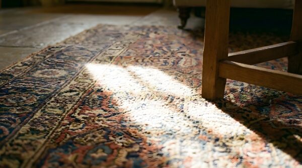 Red antique tribal late 19th century northwest persian scatter rug 12 Red antique tribal late 19th century northwest persian scatter rug (sku 23512) - in-room detail