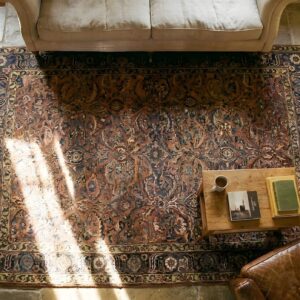 Red Antique Tribal Late 19th Century Northwest Persian Scatter Rug (SKU 23512) - styled overhead view