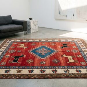 Red Antique Tribal Nomadic Persian Geometric Animal Gabbeh Rug (SKU 19198) - room view