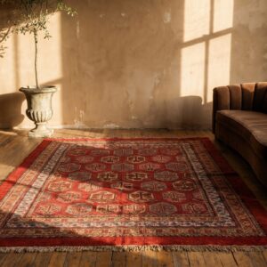 Red Antique Tribal Paisley Pattern Small Scatter Size Turkish Oushak Area Rug (SKU 18871) - room view
