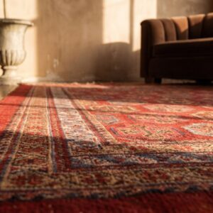 Red Antique Tribal Paisley Pattern Small Scatter Size Turkish Oushak Area Rug (SKU 18871) - in-room detail