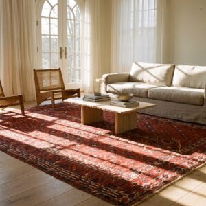 Red Tribal Antique Turkmen Engsi Allover Hand Knotted Square Central Asian Rug (SKU 24260) - room view