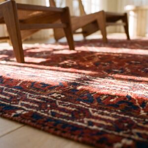 Red Tribal Antique Turkmen Engsi Allover Hand Knotted Square Central Asian Rug (SKU 24260) - in-room detail